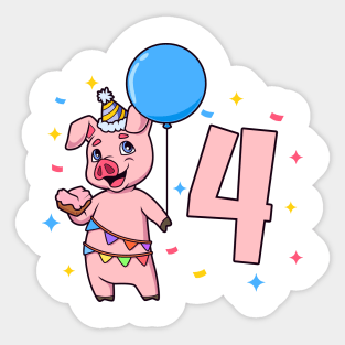 I am 4 with pig - kids birthday 4 years old Sticker